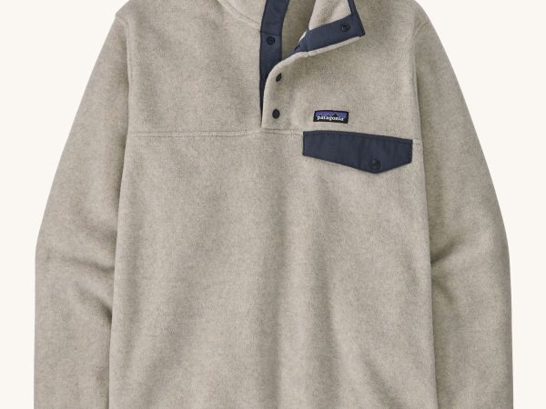 Patagonia Men's Lightweight Synchilla Snap-T Fleece - Oatmeal Heather / Smolder Blue
