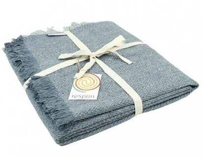 ReSpiin Denim Zig Zag Wool Throw With Fringe