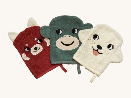 Roommate Organic Baby Wash Gloves - Monkey, Red Panda & Dog