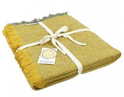 ReSpiin Saffron Zig Zag Wool Throw With Fringe
