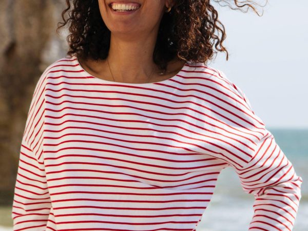 Rapanui Women's Organic Striped Boat Neck Top - Redwood