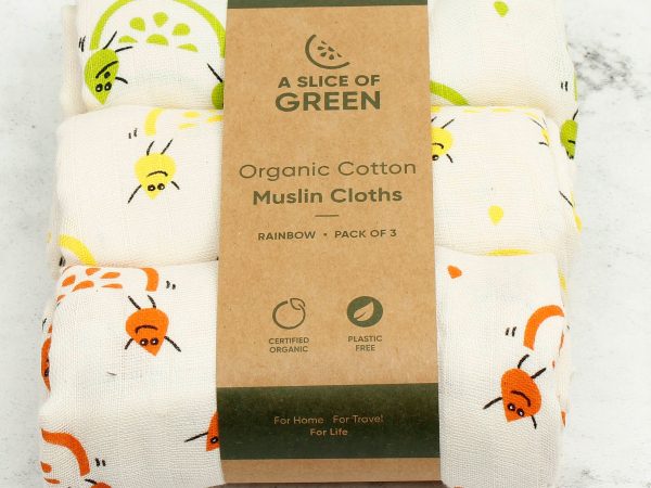 A Slice Of Green Organic Cotton Muslin Cloths - 3 Pack