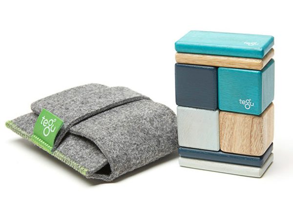 Tegu Magnetic Blocks Pocket Pouch - Blues 8 Piece
