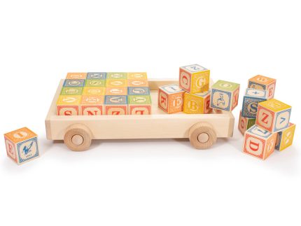 Uncle Goose Classic Wooden ABC Toy Blocks - with Pull Wagon