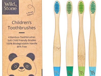 Wild & Stone Children's Bamboo Toothbrush - 4 Pack - Aqua