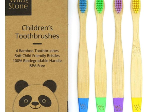 Wild & Stone Kid's Bamboo Toothbrush - 4 Pack - Multicolour